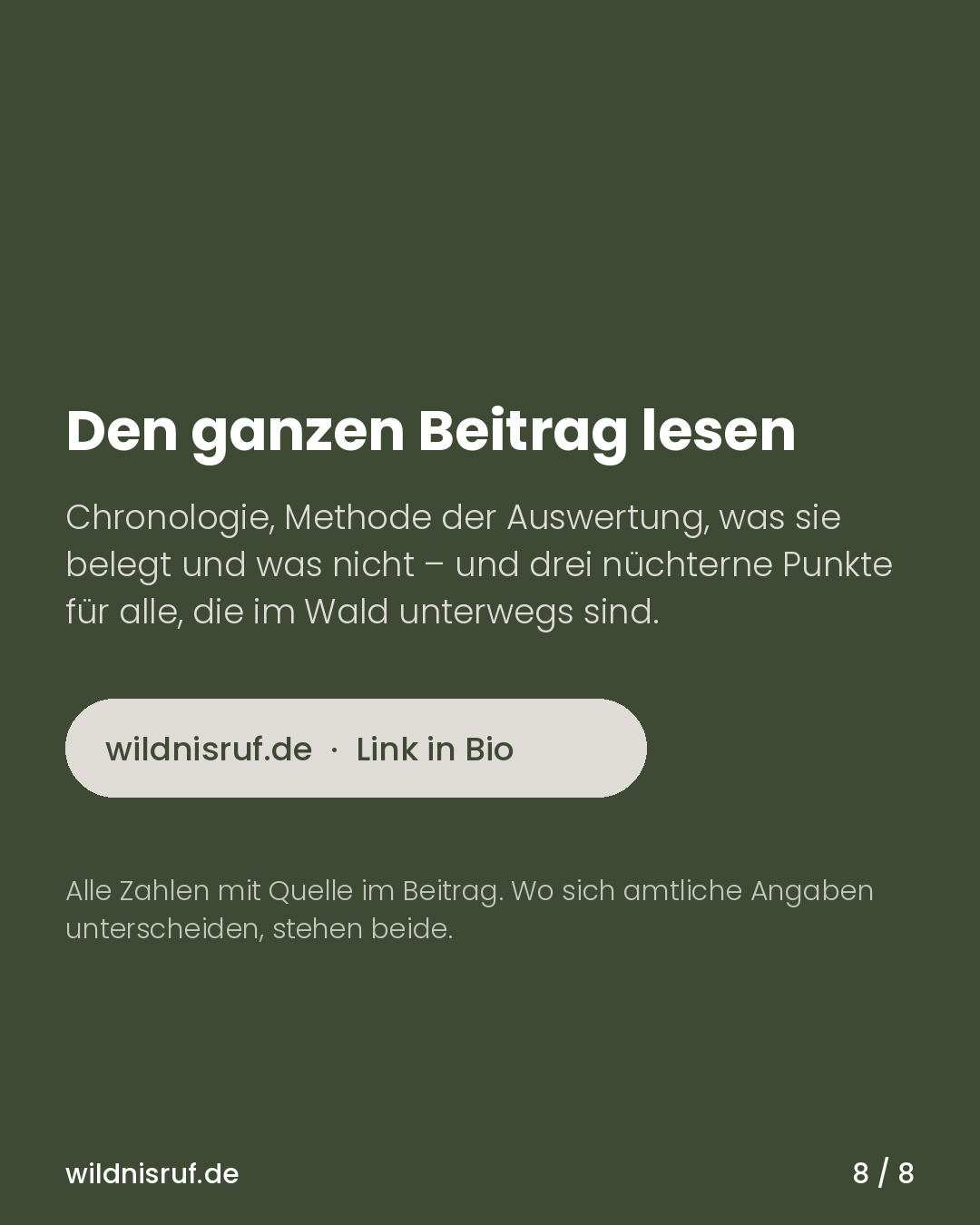 Abschlusskarte des Karussells mit Hinweis auf den vollständigen Beitrag auf wildnisruf.de