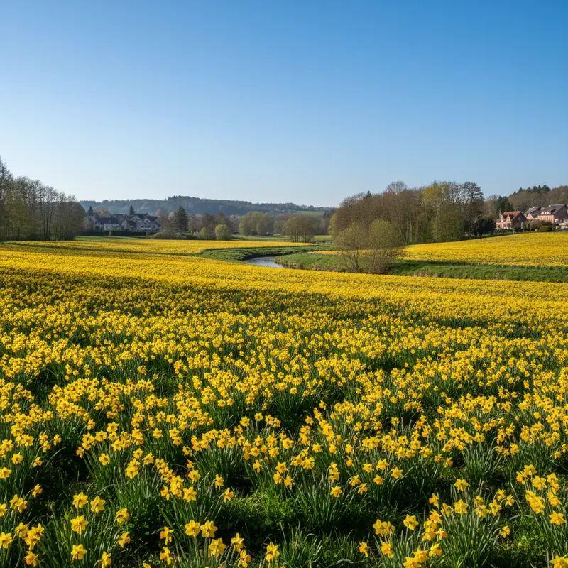 Ein beeindruckendes Narzissenfeld im Hohnbachtal, Kelmis.